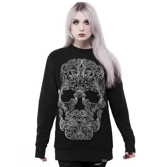 Killstar ✦ Dead Inside Sweater ✦ Black White Oversized Gothic Knit Pullover M - Picture 6 of 7